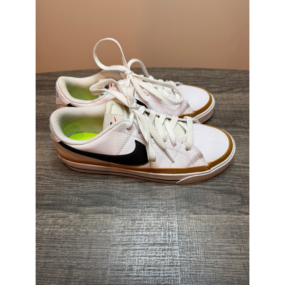 Nike Court Legacy White Black Gold Canvas Trim Low Top Sneakers Women - Picture 2 of 6